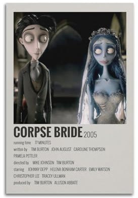 TESUXYEHH Animiertes Poster, Motiv: Corpse Bride Emily, dekoratives Gemälde, Leinwand, Wandposter und Kunstdruck, moderne Familienschlafzimmer-Dekoration, Poster, 20 x 30 cm