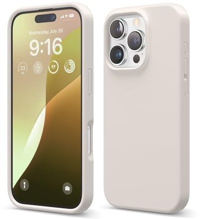 elago Compatible with iPhone 16 Pro Case, Premium Liquid Silicone Case, Full Body Protective Cover, Shockproof, Slim Phone Case, Anti-Scratch Soft Microfiber Lining, 6.3 inch (Stone)