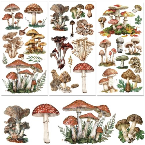 BEUNITONE Farmhouse Rub on Transfers for Crafts 3 Sheets Mushroom Cluster Wall Decal Vintage Leaf Floral Rub on Transfers Stickers for Wood Paper DIY Home Office School Decor 11.8 x 5.9 Inch