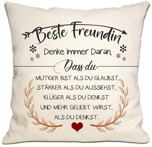 Bommex Denke Immer daran DASS du mutiger bist als du glaubst Kissenbezüge für Frauen Mädchen Inspirierendes Geschenk für Beste Freundin Geburtstag (Beste Freundin-1)