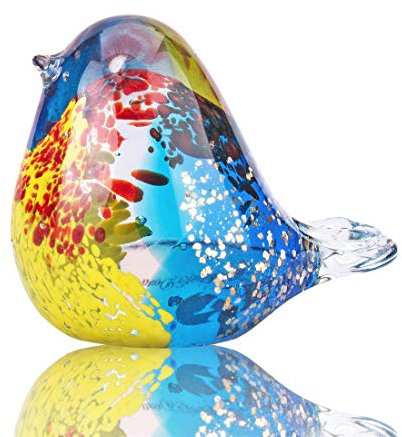 HDCRYSTALGIFTS Figurine d'oiseau en verre soufflé faite à la main - Poids en papier - Cadeau de Noël ou d'anniversaire - Décoration de table