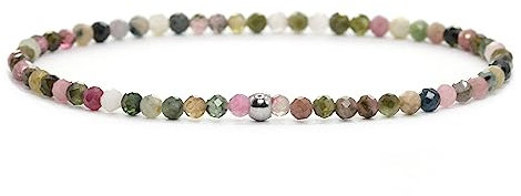 Echtes Gemischter Turmalin Edelstein Armband mit facettierten 3mm Perlen - verschiedene Längen - Heilstein Schutzstein Edelsteinarmband Glücksbringer Talisman Geschenk (Gem. Turm., 22CM)