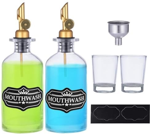 Mundwasser-Halter, Spender-Flasche, Mundwasser-Spender-Flaschen-Set, 12 oz/350 ml, Mundspüler-Flaschen-Set, Badezimmer-Mundspüler, Reef