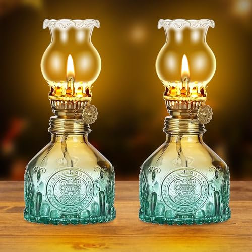 Petroleumlampe Outdoor Öllampe: 2 Stück Öllampen aus Glas, Petroliumöllampe Transparente Einstellbare Helligkeit, Öl Lampen Sturmlaterne Petroleum Lampe für Wohnzimme Garten Esszimmer Notfalleinsatz