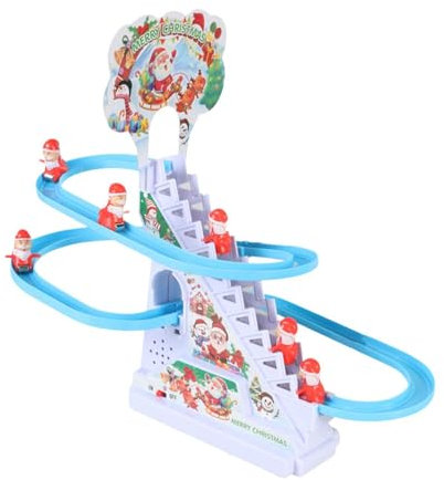 Fenteer Weihnachtsmann-Rutschen-Spielzeugset, musikalische Achterbahn, Treppensteigen, Rutschenspielzeug, Rennrutschenbahn für Kleinkinder, Kinder, Jungen, 6 Weihnachtsmann