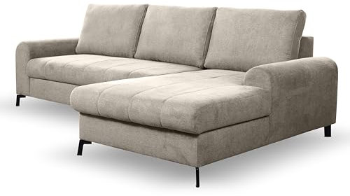 KEF-MEBLE Aida Ecksofa – Funktionales Schlafsofa, kleines Sofa für Wohnzimmer oder Gästezimmer, günstiges Sofa mit Ausziehfunktion, ideal für kleine Räume – 252x87x168cm, Rechts, Brooklyn Truffle