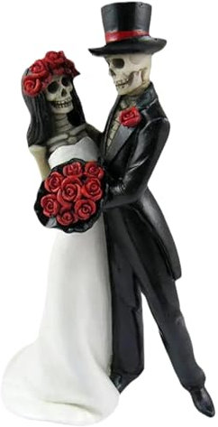 BEAHING Skelettbraut- und Bräutigam -Figuren, Hochzeitskelettpaare Statue Braut und Bräutigam Schädel Skelett Skulptur für gotische Hochzeitsdesktop -Dekoration