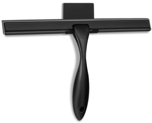 Dusarls Duschabzieher mit Klebehaken, Edelstahl, Duschglastürwischer, Haushaltsfensterschaber, Reinigungswerkzeug für Badezimmer, Küche, Fliesen, Spiegel, Autoglas (schwarz)