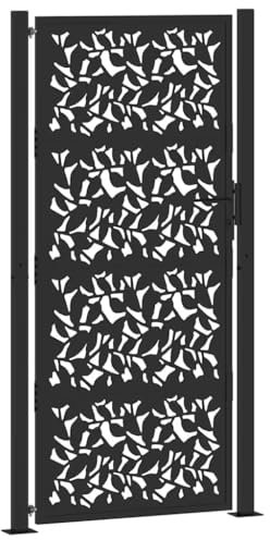 vidaXL Puerta de jardín de diseño de hojas de acero negra 105x205 cm, puerta de cerca, puerta exterior, puerta de metal, puerta de seguridad