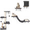Kletterwand für Katzen – HEVOL 4-in-1 Stabiles Katzenwandmöbel Set mit Katzenhaus, Katzenbrücke, Katzenbaum und Katzentreppe – Graue Indoor Wand Kratzbaum für Katzenspiel und Entspannung