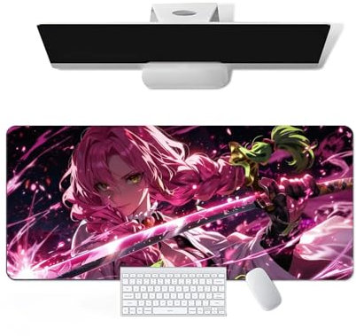 Tapis de souris Anime Demon Slayer – Kanroji Mitsuri Anime Tapis de souris pour clavier d'ordinateur, grand tapis de souris long en caoutchouc souple, surface antidérapante, tapis de bureau, tapis de