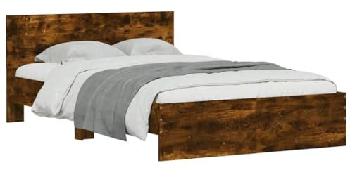 vidaXL Bettgestell, Bett mit Kopfteil LED-Beleuchtung, Doppelbett, Schlafzimmerbett, Bettrahmen mit Lattenrost, Räuchereiche 135x190cm