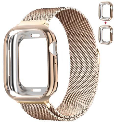 Milanaise Ersatzarmband+Schutzhülle für Apple Watch Armband 40mm 42mm 41mm 44mm 46mm 45mm 49mm Damen/Herren,Magnet Edelstahl Milanese Loop Metall Band+Hülle für Apple Watch SE/2 10 9 8 7 6 5 4 Ultra