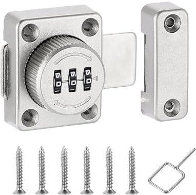 sourcing map Cabinet Combination Lock Twist Knob Keyless Lock 3-Digit Password Latch Lock for Small Door Cabinets Barn Door Bathroom Outdoor Garage Garden(Silver)
