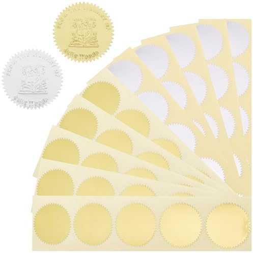 craspire 200 Stück 1.77 Zoll Große Goldene Siegeletiketten Zertifikats Und Auszeichnungssiegelaufkleber 2 Farben Silberne Geprägte Folie Metallisch Selbstklebende Aufkleber Mit Gezacktem Rand