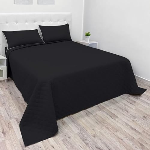 NARCISO - Trapuntino Matrimoniale Tinta Unita Ideale per la Mezza Stagione, Copriletto Leggero 260x270cm, Disponibile in Varie Colorazioni Uniche, Prodotto in Italia (Nero)