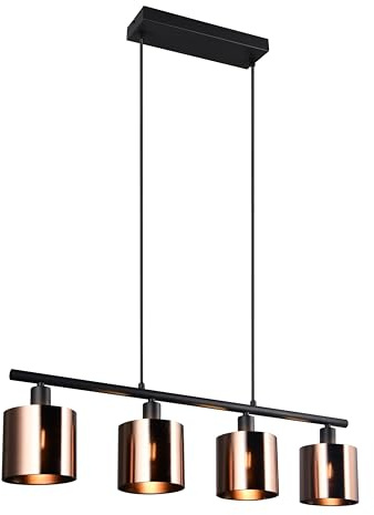 Reality Leuchten Pendelleuchte Jason R36304064, Metall Schwarz matt, Schirme Kunststoff bronzefarbig, exkl. 4x E14
