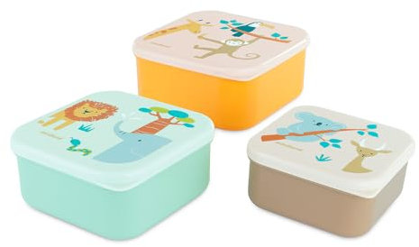 Miniland – Set mit 3 Kinder-Brotdosen, Stapelbare Lunchboxen, Spülmaschinenfest und BPA-frei (Jungle)