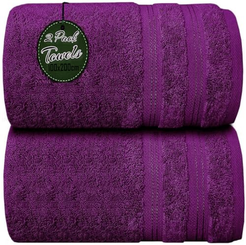 Wholesale Trade Dealz Pack of 1 & 2 Extra Large Jumbo Bath Sheet 100 X 200cm 100% Egyptian Cotton Super Soft Quick Dry Body Wrap Beach Towels XL Bath Towels 600-GSM (2, Purple)