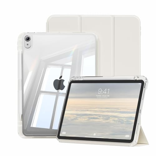 JKSML Case for iPad (A16) 11th Gen 11'' 2025/iPad 10th Gen 10.9'' 2022 | 2 in 1 Removable Cover with Pencil Holder,Transparent Back,Supports Touch ID & Auto Sleep/Wake (White Cream)