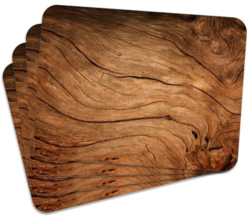 MG Design Set aus 4 Kork-Platzsets – Wood 1 – 30 x 40 cm – hitzebeständig & abwischbar, mit Korkrückseite