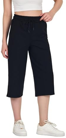 COMEOR Jogginghose Damen 3/4 - Sporthose Kurz Caprihose, Kurze Hose Frauen Capri Shorts, Bermuda Trainingshose (Schwarz, L)