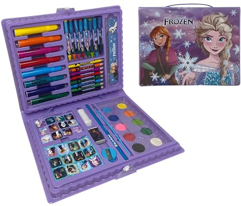 CARTOON Maletín con colores Frozen 2 Disney para niños set 65 piezas de colores y papelería kit dibujo y pintura