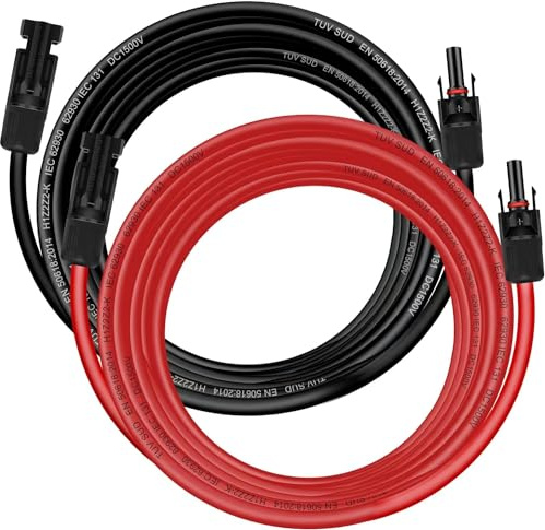 Solarkabel 6mm²/4mm², Solarkabel Verlängerung 1/2/3/5/8/10/12/15, Solarkabel Verlängerungskabel mit Buchsen und Steckern für Photovoltaische Solarsysteme(Rot/Schwarz) 6mm²12M