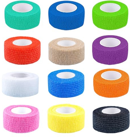 Selbstklebender Verband,12 Stück Fixierbinde Selbsthaftend,2.5x4.5cm,Fingerpflaster,Klebeverband Selbstklebend,Selbsthaftende Bandage,Schmale Haftbandage passt sich Fingergrößen,Finger & Zehenschutz