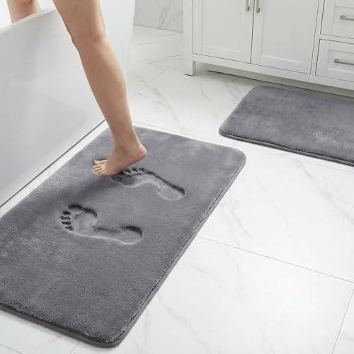 winder home | Badteppich Set 2 Teilig | „Sweetness“ 40×60 cm & 60×90 cm | Badematten & Badteppiche, rutschfeste Badematte | Waschbar Badezimmer Teppich, Saugfähige Duschvorleger, badeteppich (Grau)