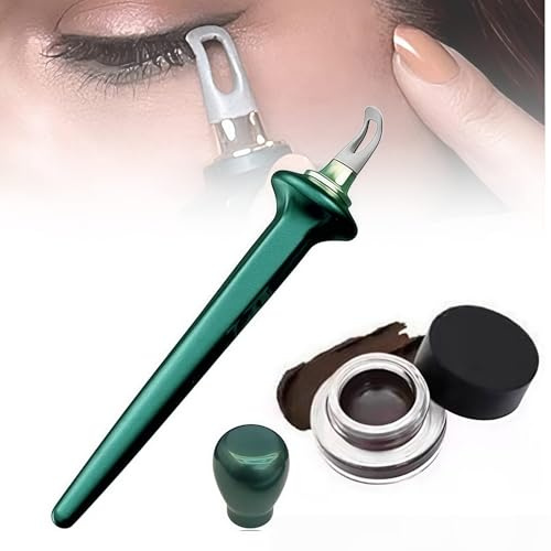 Silicone Eyeliner Tool with Eyeliner Cream, Brown Ey/eliner Pencil & Brush Applicator, Long Lasting Waterproof Gel E/yeliner Makeup Tool Set for Woman,Suitable for Makeup Beginners,Easy to Use