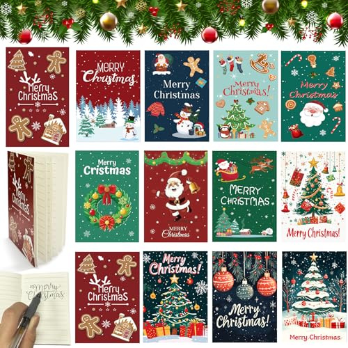 Taechalingo 24 Stück Mini Notizblock Weihnachten,Mini Notizblock,Kleines Notizbuch,Weihnachten Cartoon Notebook,Weihnachts Notizbuch,Weihnachts Notizblöcke