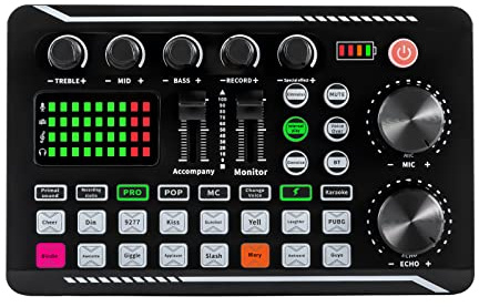 Soundboard PC | Soundkarte Audio Mixer | kompatibel Bluetooth | Mehrere Soundeffekte | LED-Licht | Automatisch Rauschunterdrückung | Sound Mixer Board | Für Musikstudio, Live-Streaming