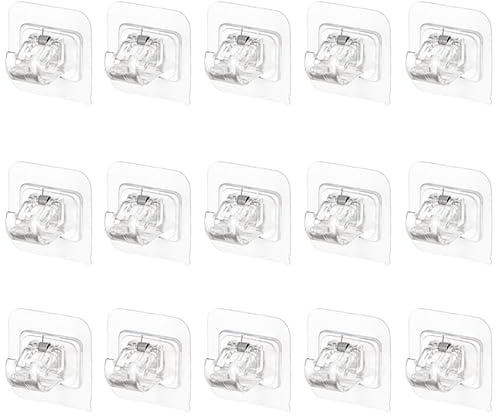 Seven-Flower 15PCS Self-Adhesive Curtain Hooks, No Drill Curtain Rod Brackets, Stick On Curtain Rail & Pole Brackets, Easy Install Adhesive Holder for Doors, Windows, Kitchen, Hotel Use