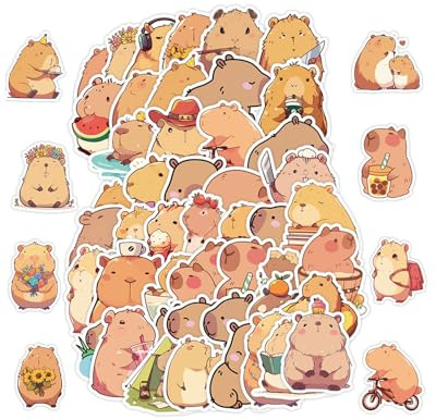 HUVZOR 50 Stück Capybara Aufkleber Kawaii Wasserfeste Aufkleber Set, Anime Aufkleber Anwendbar für DIY Water Bottles Laptop Skateboard Fahrrad Motorrad Koffer Helm Scrapbooking