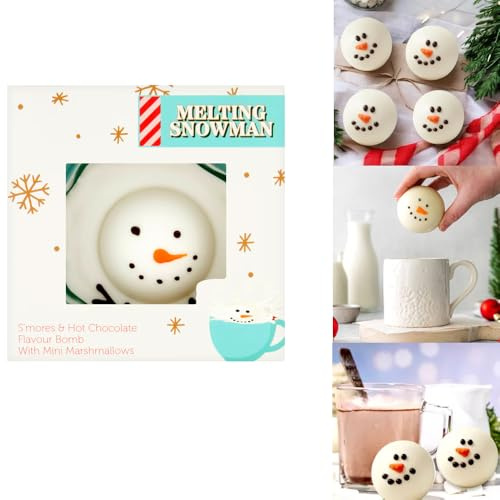 Melting Snowman S'Mores Flavour Hot Chocolate Bomb Chriistmas Gift - Hot Chocolate Flavour Bomb with Mini Marshmallows