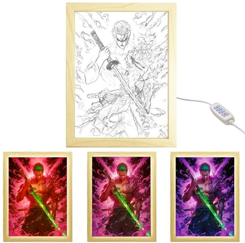 MeYuxg Anime Bilderrahmen, Roronoa Zoro Dekorative Malerei, Japanische Anime LED Box für Wohnzimmern, Schlafzimmern und Cafés, Roronoa Zoro B