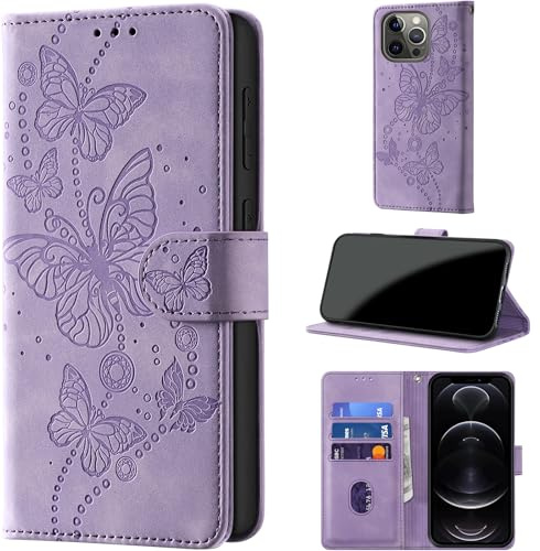 for iPhone 13 Pro Max Wallet Case Flip, Purple | RFID Blocking, 3 Card Holder Stand, Shockproof TPU Shell, PU Leather Magnetic Closure