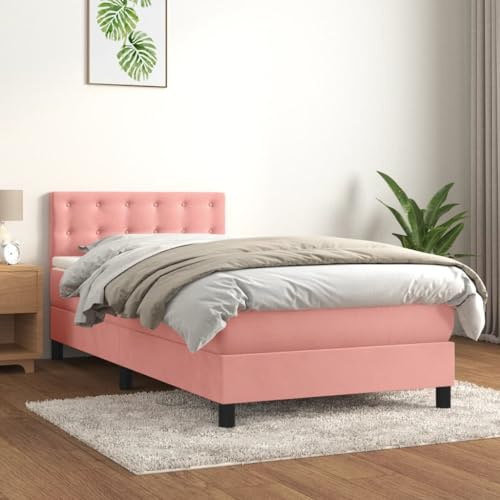 Generisch Boxspringbett, Polsterbett mit weicher Samtoberfläche, Verstellbares Kopfteil, stabiles Design für Schlafzimmer und Büros (Pink, 80x200cm, Buttons)