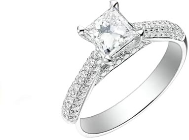 Ring Weißgold Ehering 9K, Wedding Rings mit Luxuriösem, im Labor Hergestelltem Diamanten im Prinzessschliff Von 1 Karat Größe 45 (14.3)