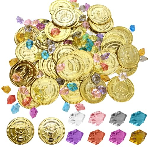 wutdgeg 160 Stück Piraten goldmünzen， goldmünzen,Piraten münzen，Edelsteine für Kinder | Für Schatzsuchen, Party-Tüten, Souvenirs, Schatzkisten, Piratenspielzeug und Geburtstagsfeiern