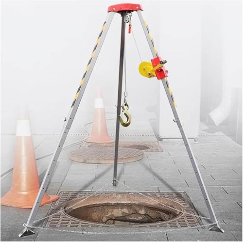 Heavy-Duty Tripod Rescue Kit – Aluminum Alloy Wellhead Support with Adjustable Legs, 1200lbs Capacity, 65' Winch & Harness for Safe Confined Space Lifting & Exploration