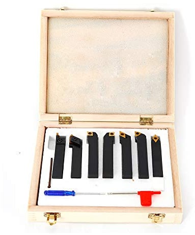 Fyssnn 9-tlg/7-tlg Drehmeißel-Set mit Tragbarem Koffer, 20mm/16mm Drehstahl für Drehbänke, Metallbearbeitung, Maschinenbau - Drechselzubehör zum Gewindeschneiden und Abstechen von Stahl, Edelstahl (7)