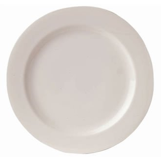 Classic White Rimmed Plate - Wide Rim. Dimensions: 240mm (9.5). Box quantity: 12. | Nesting profile saves vital storage space, with a highly durable glaze to resist cutlery marking in busy commercial venues.
