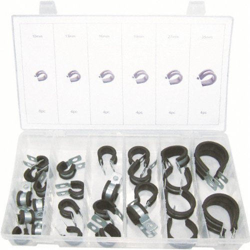 28 x Universal Rohrschellen-Sortiment/Leitungsschelle/Schlauchschelle/Kabelschelle gummiert 10, 13, 16, 19, 27 und 35 mm