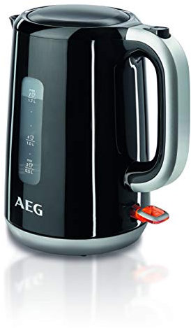 AEG EWA 3700 Expresswasserkocher (Super schnelles Aufkochen, 3000 Watt, 1,7 l, entnehmbarer Kalkfilter, Wasserstandsanzeige mit Liter-/Tassenangabe, Sicherheitsabschaltung, Ein/Aus-Schalter, schwarz)