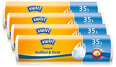 Swirl Tragegriff-Müllbeutel, 35 Liter, Antibakteriell, 4 Rollen mit je 15 Beuteln, Weiß
