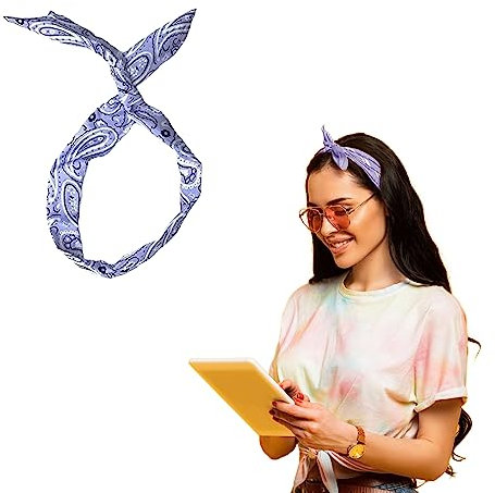 Lizzy Wired Hair Headband | Retro Rockabilly Adjustable Plain & Printed Wire Headbands Hair Accessory Head Wrap Vintage Various Colour & Designs (Paisley Lilac, One Size)