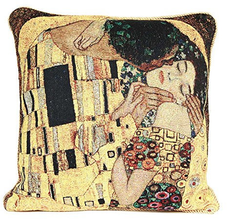 Signare Klimt Kunst Kissenbezug Kissenbezüge Zierkissen Tapisserie | Doppelseitig 45x45cm (Kiss Gold) (CCOV-Art-Klimt-4)