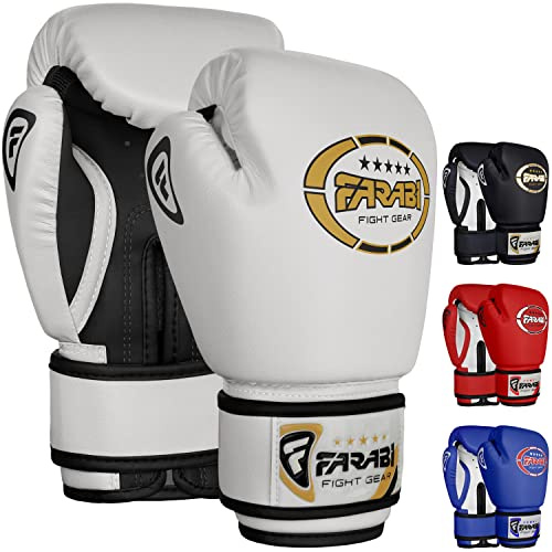 Farabi Sports Boxhandschuhe Kinder 4 oz Box Handschuhe MMA Muay Thai Kickboxen Sparring Boxsack Training Kinder Boxhandschuhe für Alter 5-10 Jahre (White, 4-oz)